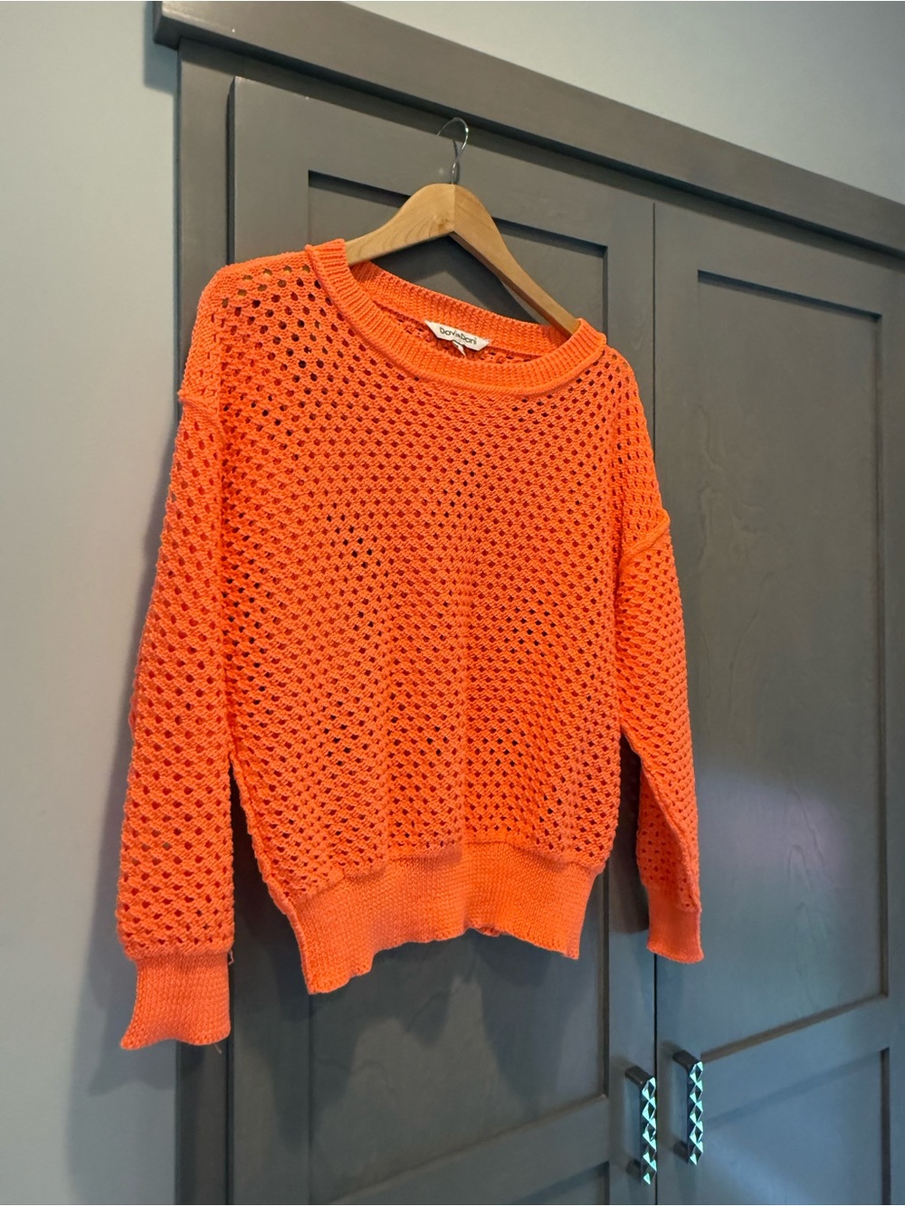 DAVI & DANI Open-Weave Crewneck Sweater - Bright Orange